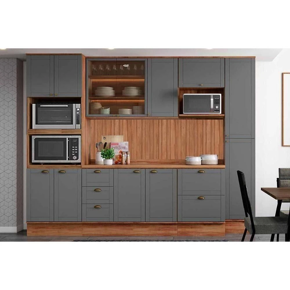 Kit Cozinha 9 Peças Bella C9P23 MDP 120cm Nogal e Cinza Carraro