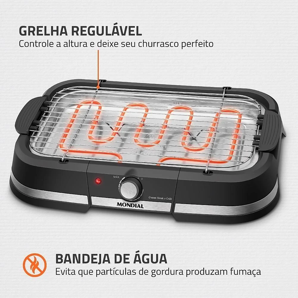 Churrasqueira Elétrica Portátil Mondial CH-08-BI 1800W Preto 110V