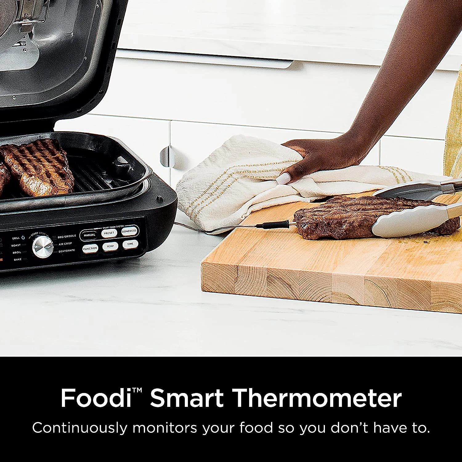 Ninja IG651 Foodi Smart XL Pro 7in1 Indoor GrillGriddle Combo use Opened or Closed with Griddle Air Fry Dehydrate e More Pro Power Grate Flat Top Griddle Crisper Smart Thermometer Black