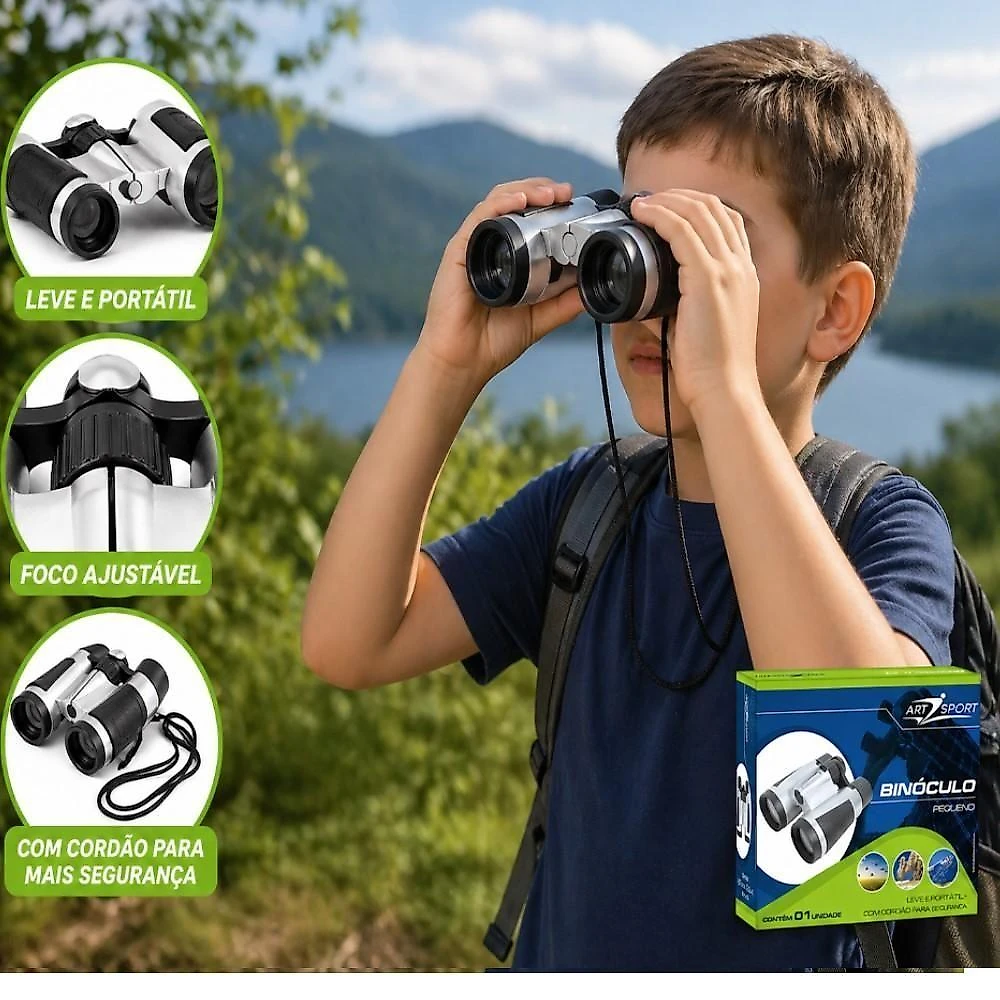 Binóculo Infantil Portátil para Brincadeiras Ajustável Pequeno Preto Art Sport