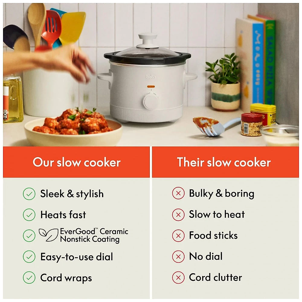 BELLA Slow Cooker 1,5L com 3 Temperaturas, Revestimento Cerâmico Antiaderente e Tampa de Vidro Temperado