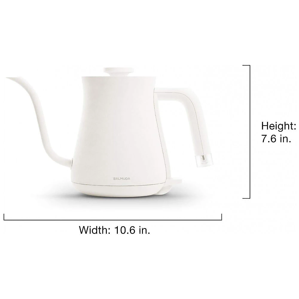 BALMUDA The Kettle - Chaleira Elétrica Leve de Aço Inoxidável 0,6L com Indicador Neon - Ideal para Chá e Café - Versão EUA Branca