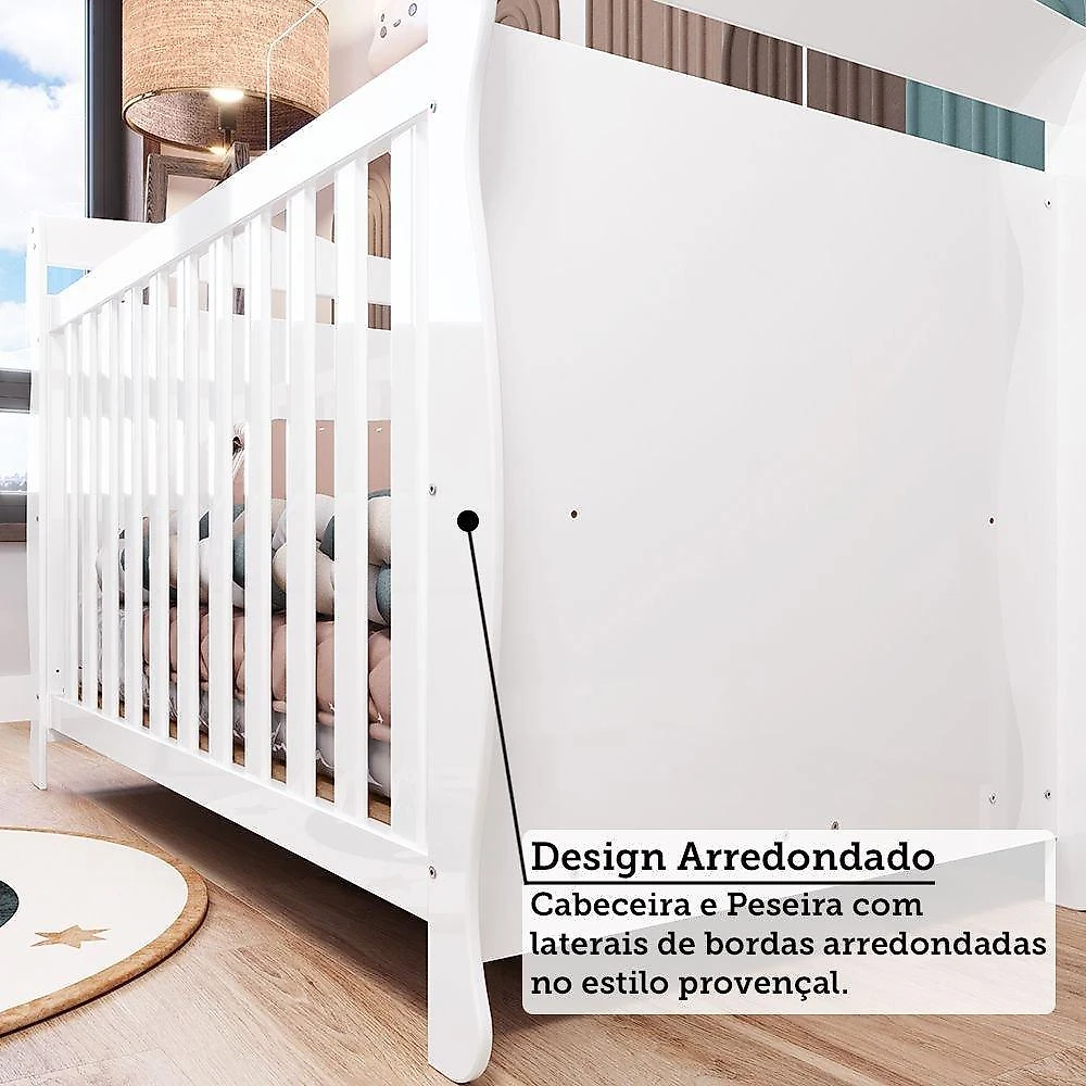Quarto de Bebê com Cômoda 1 Porta e Berço Minicama 100% MDF Nina Espresso Móveis Quarto de Bebê com Cômoda 1 Porta e Berço Americano Nina Espresso Móveis Branco Brilho