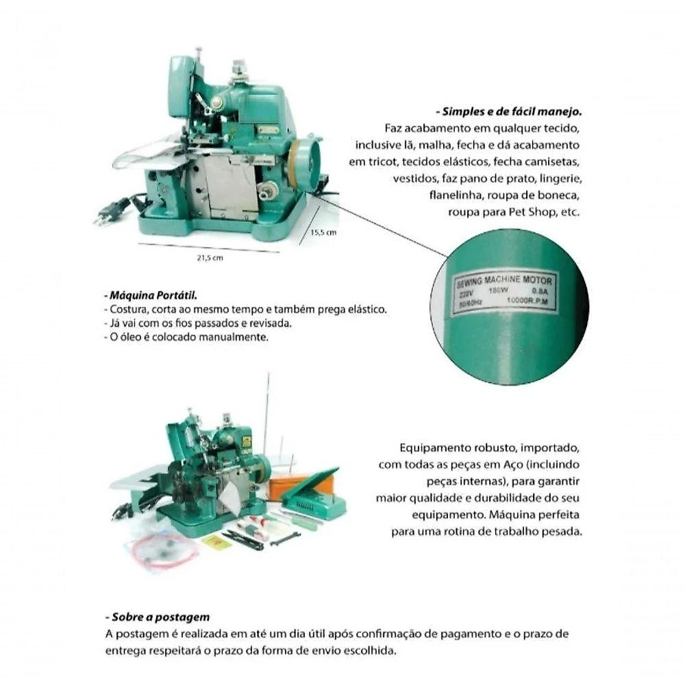 Máquina De Costura Semi Industrial Overlock Verde 220v 220V