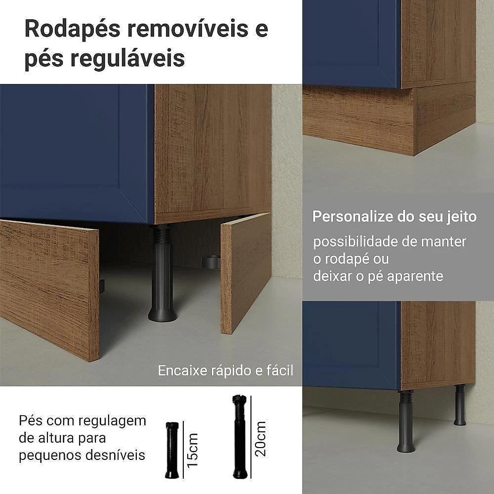 Armário De Cozinha Compacta 180 Cm Rustic-azul Vik Madesa 03 Rustic-azul