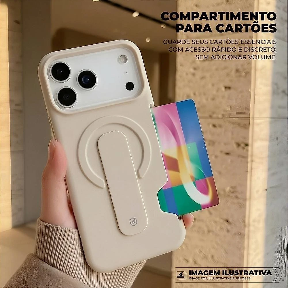 Capa Gshield Iphone 17 Pro Card Ring Compartimento Cartão Off White