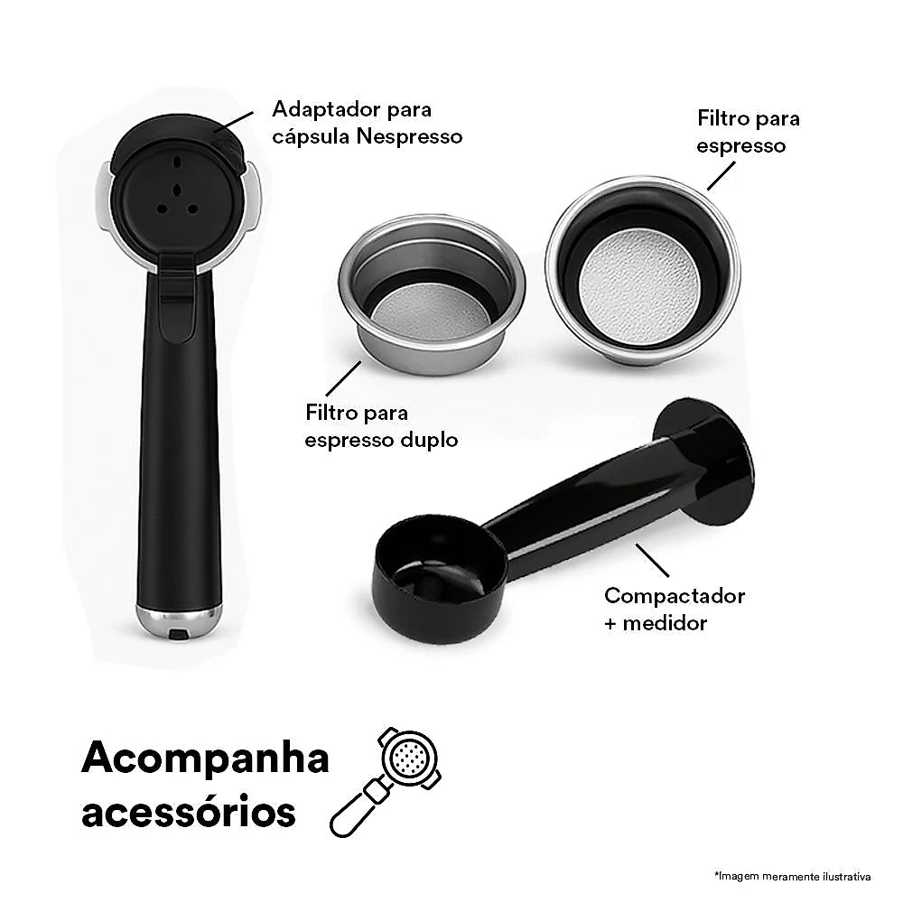 Cafeteira Espresso 3 em 1 EOS Prepara Espresso, Latte e Cappuccino com 20 Bar de Pressão Inox ECF07EC 110V