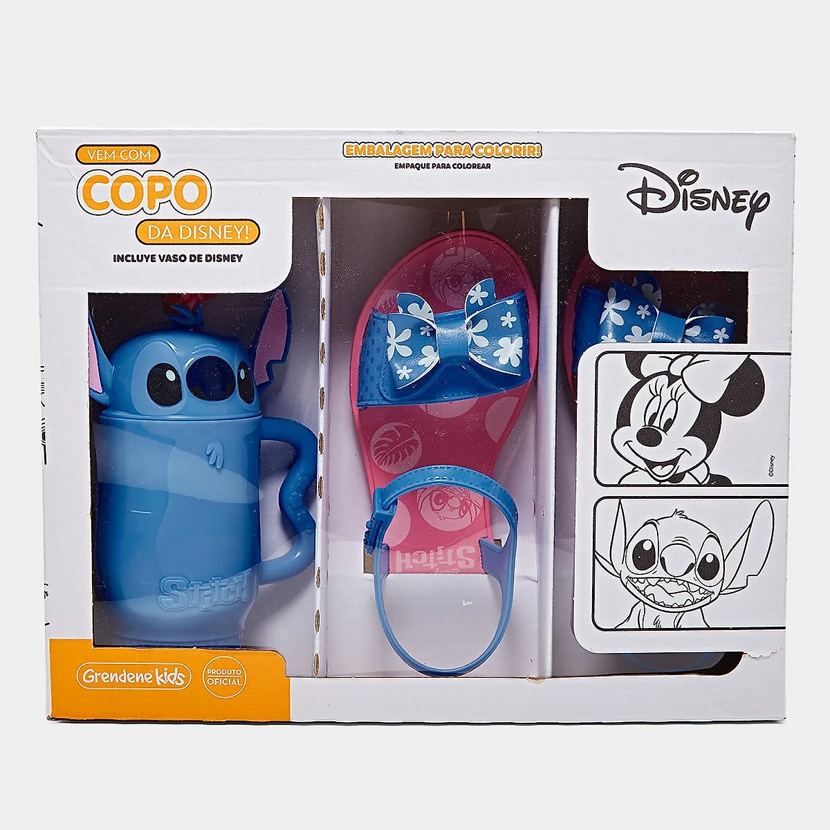 Kit Sandália Infantil Grendene + Copo Disney Menina Rosa+Azul - 27