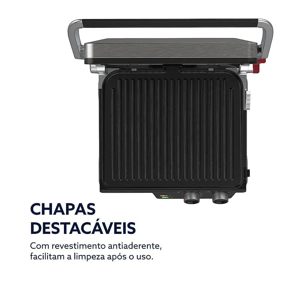Grill Elétrico Oster OGRL640 Timer Control com Chapas Destacáveis 2100W Preto 220V
