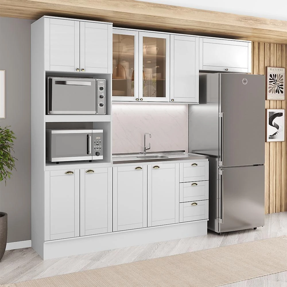 Cozinha Completa com Balcão Milla Meadow 10 Portas 3 Gavetas MDF Branco Móveis Carraro