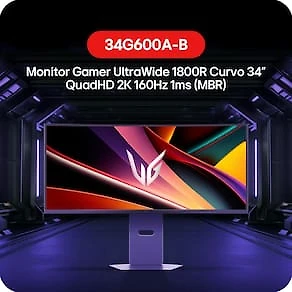 Miniatura Monitor Gamer Curvo 34” LG UltraGear 34G600A-B QuadHD UltraWide 160Hz 1ms FreeSync Premium HDR10