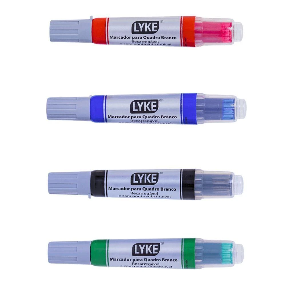 Kit 4 Pincel Marcador Quadro Branco Recarregável Lyke