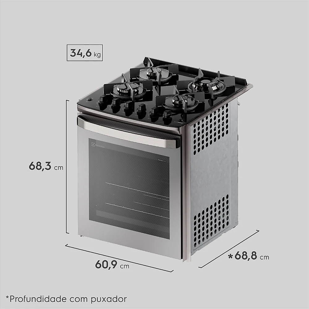 Fogão de Embutir Electrolux Experience com Mesa Vidro e Grill Cinza - FE4EG 110