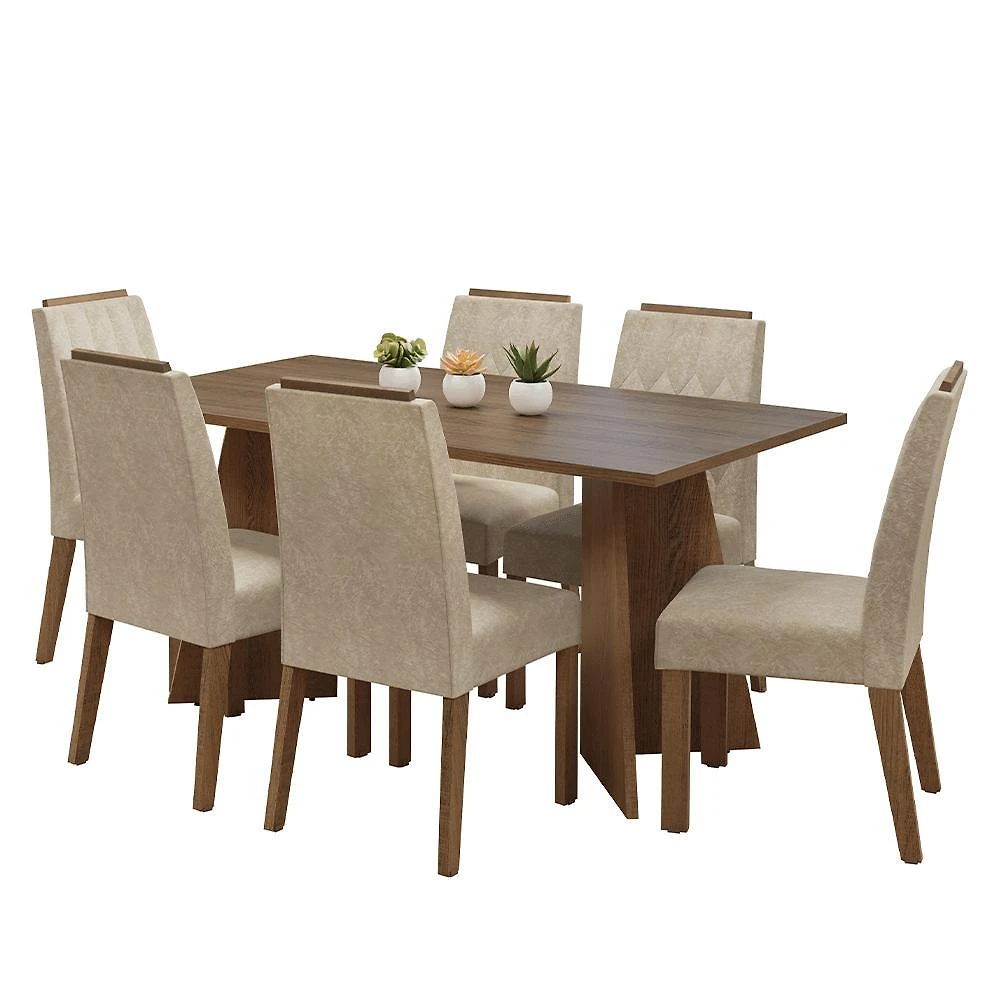 Conjunto sala de jantar tampo de madeira 6 cadeiras rustic/imperial leon madesa