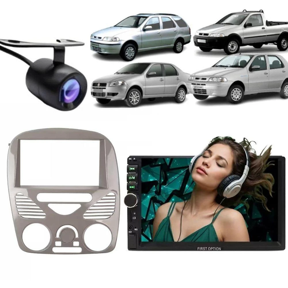 Central Multimídia 2 Din Mp5 Palio G2 Câmera Moldura Cinzab