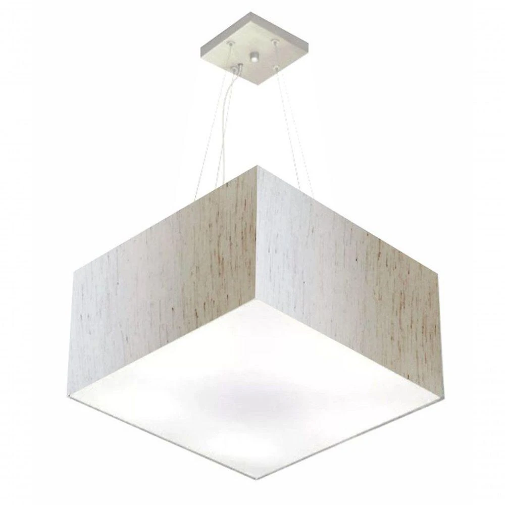 Lustre Pendente Quadrado Vivare Md-4199 Cúpula Em Tecido 30/60x60cm - Bivolt Linho Bege 127/220v