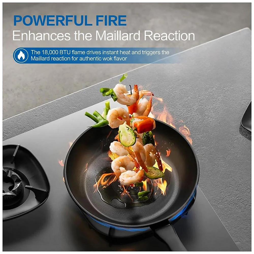 Cooktop a gás de embutir 76cm Robam FireCube vidro temperado cinza 3 queimadores lotus flame 18.000 BTU gás natural e GLP