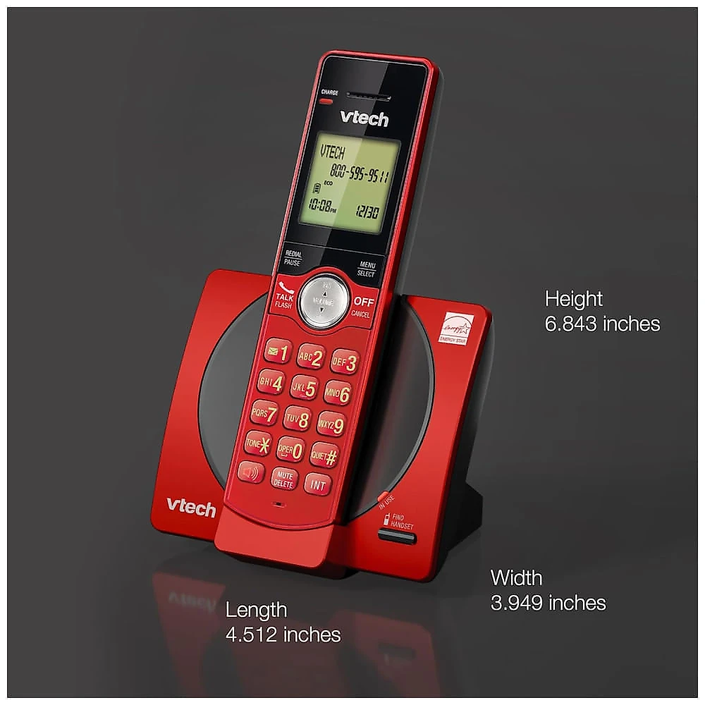 Telefone sem fio VTech com 3 ramais para casa, identificador de chamadas e viva-voz, modo ECO, montagem na parede - Vermelho/Azul/Cinza