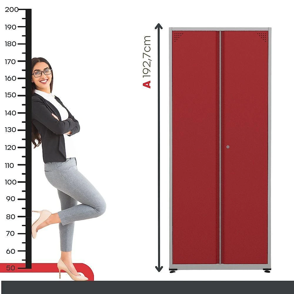 Armário De Aço Alto Para Escritório Linha Aço 1927x800x400 - Ap409 Cinza-vermelho