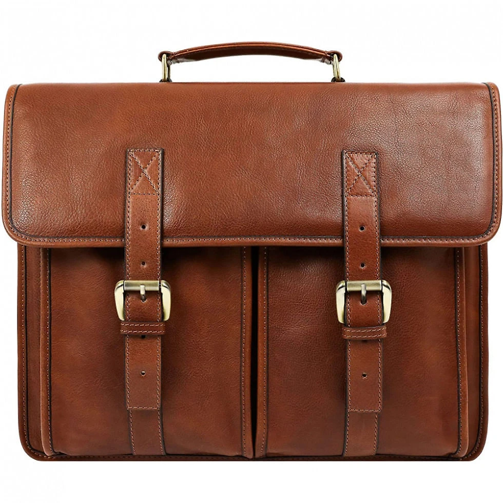 Bolsa Maleta Time Resistance de Couro Masculina para Laptop , Marrom
