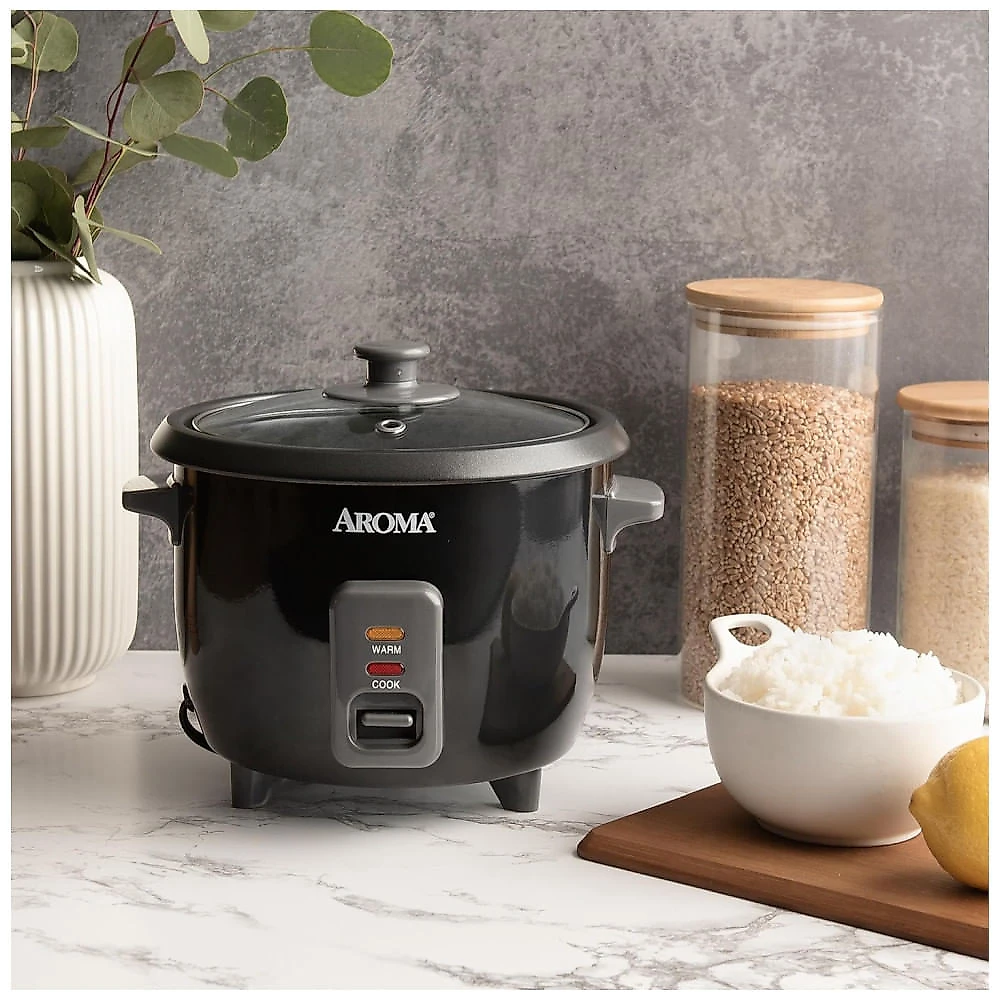 Panela de Arroz e Grãos Aroma Housewares 1,5L (ARC-363NGB), Preto, 6 Xícaras Cozidas / 3 Xícaras Crus, Ideal para Arroz e Grãos Diversos.