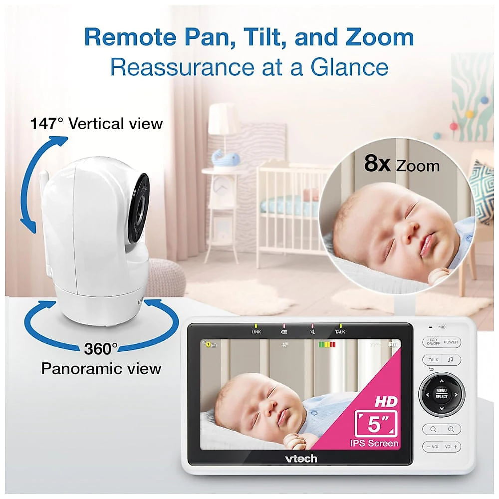 Babá Eletrônica Inteligente VTech com 2 Câmeras WiFi, Tela IPS HD de 12 cm, Visão Noturna, Sons Relaxantes e Aplicativo Gratuito - VM9012HD
