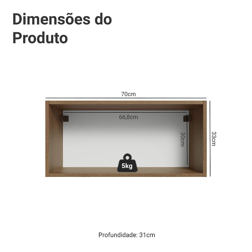 Armário aéreo 70 cm 1 porta basculante rustic/azul vik madesa
