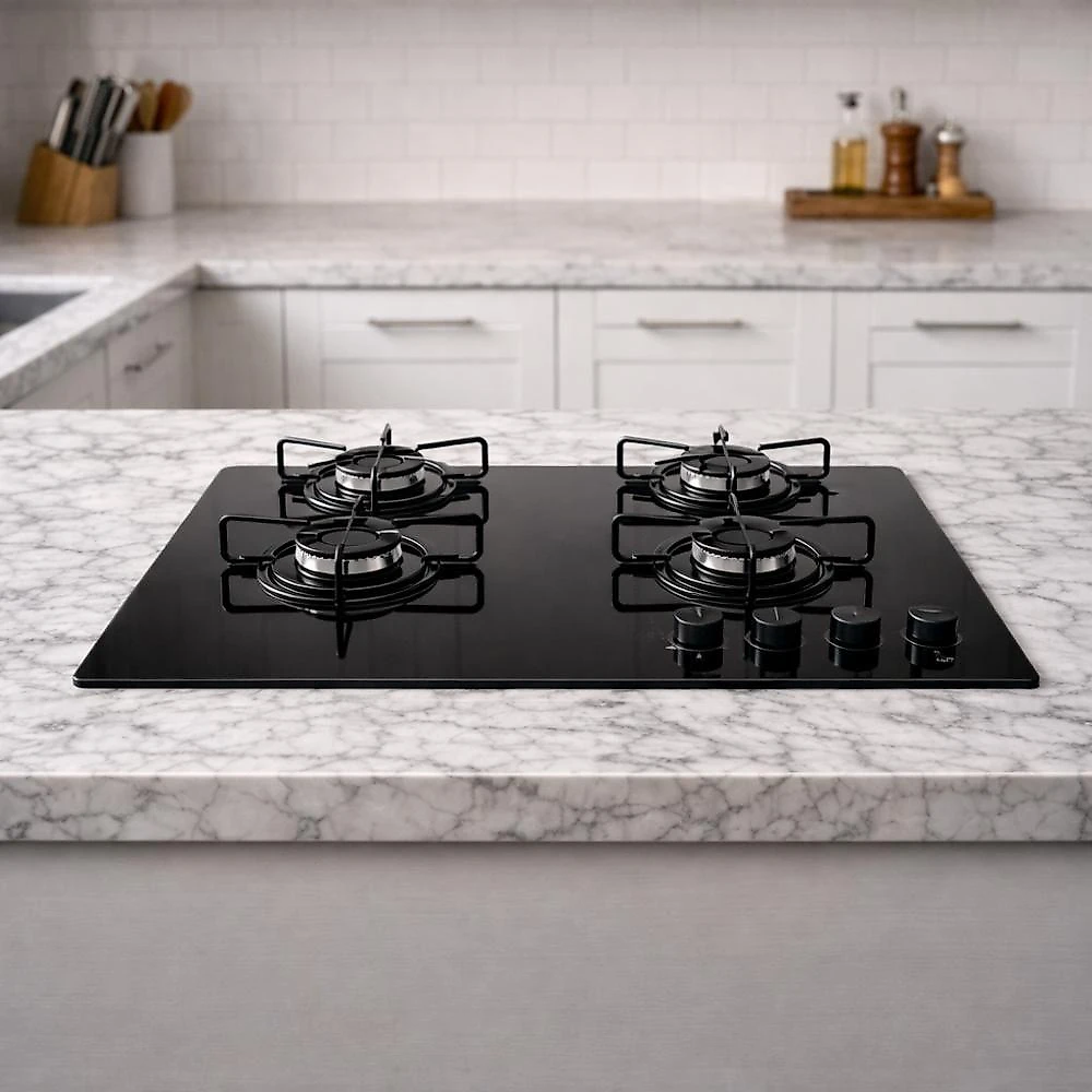 Cooktop A Gás Itatiaia Essencial 4 Bocas Mesa Vidro Temperado Preto Acendimento Automático Trempes Resistentes Bivolt