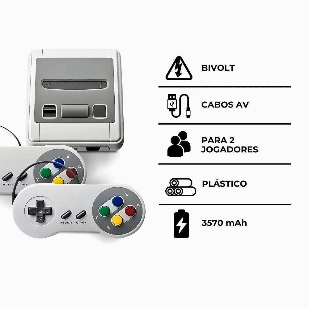 Console Retrô Super Mini SFC com 821 Jogos Clássicos Inclusos com 2 Controles com Fio