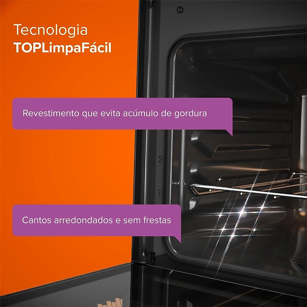 Fogão continental 4 bocas fc4gb preto mesa de vidro forno eco turbo grades de ferro fundido bivolt