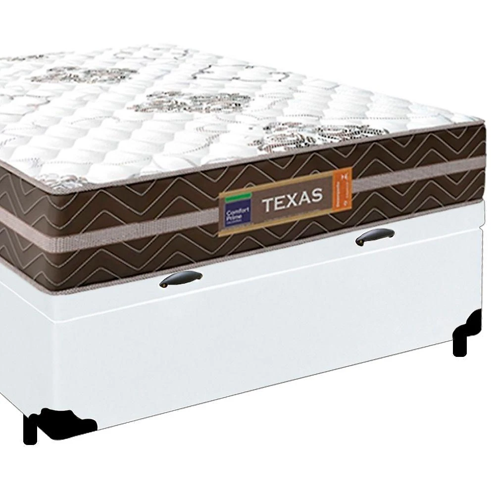 Cama Box Baú Casal Sintético + Colchão Molas Ensacadas Texas Prime Colchões 138cm - Suporta Até 120 Kg Por Pessoa Cor:br
