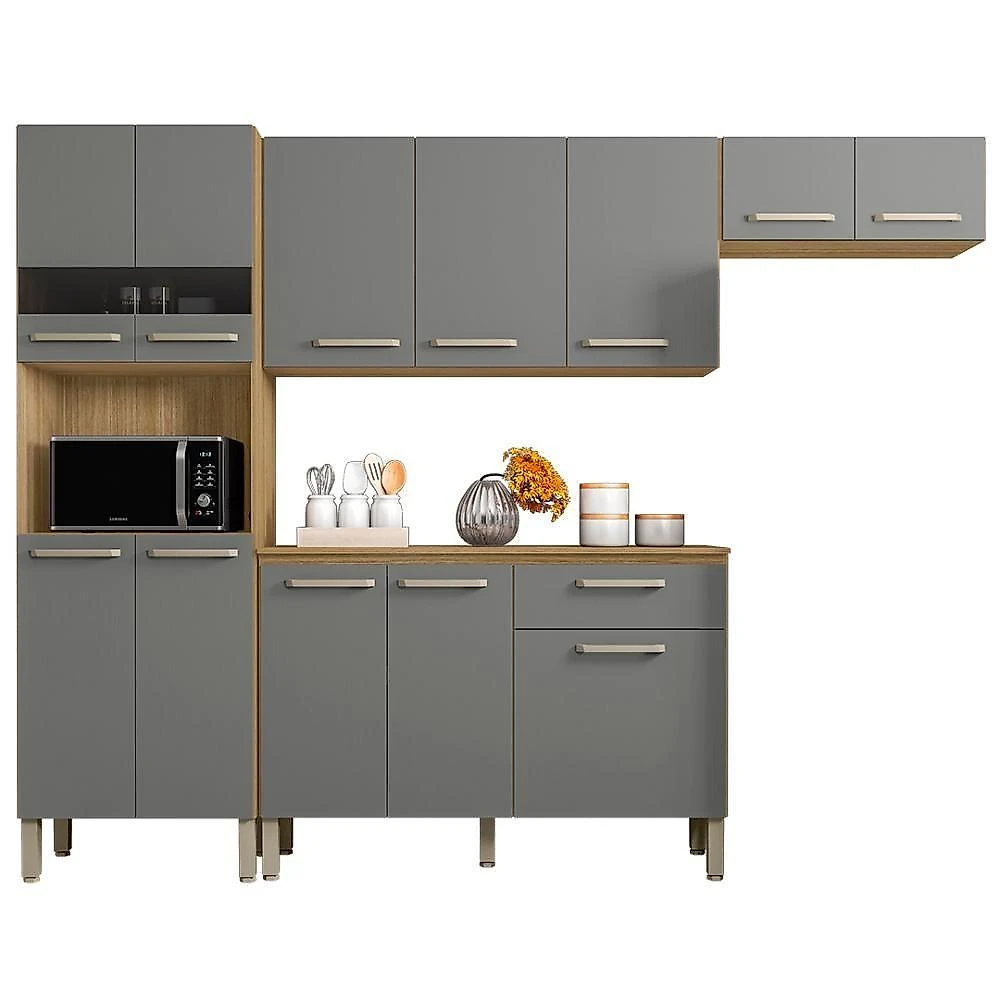 Cozinha Compacta Com Balcão 251cm Louis Z06 Freijó-gris - Mpozenato