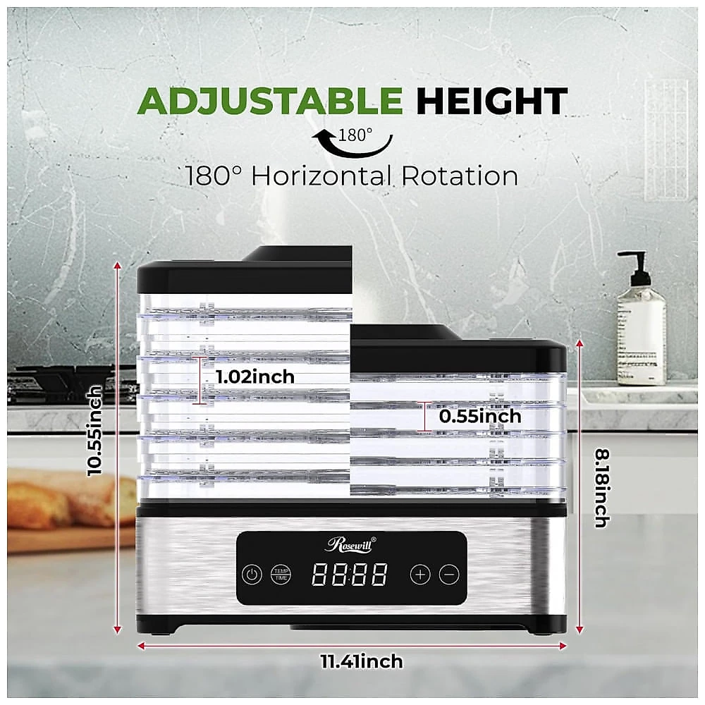 Desidratador de Alimentos Rosewill RHFD-24001 Preto com 5 Bandejas Empilháveis e Timer 48H 120V