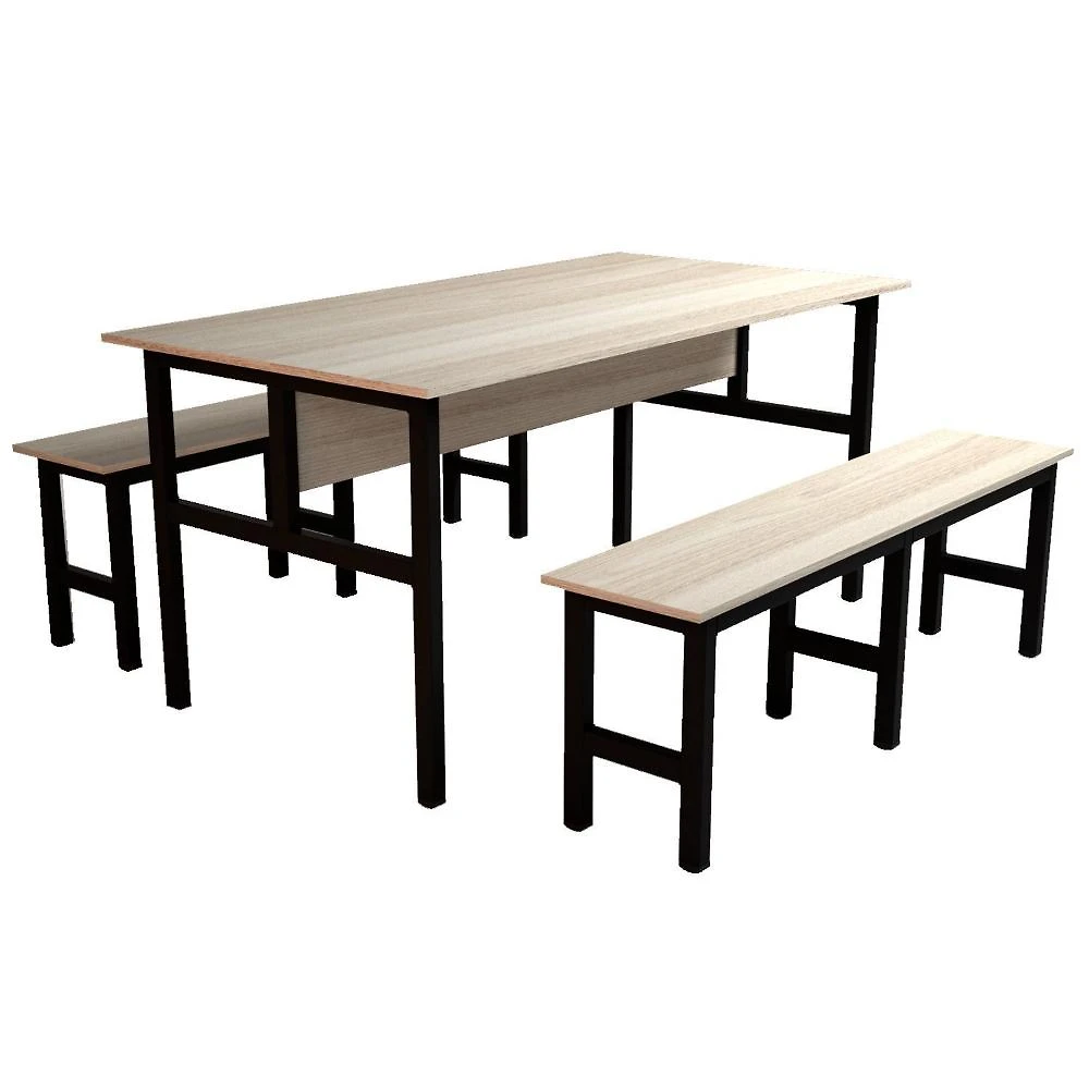 Mesa Refeitório 6 Lugares com 2 Bancos Metal Wood Design