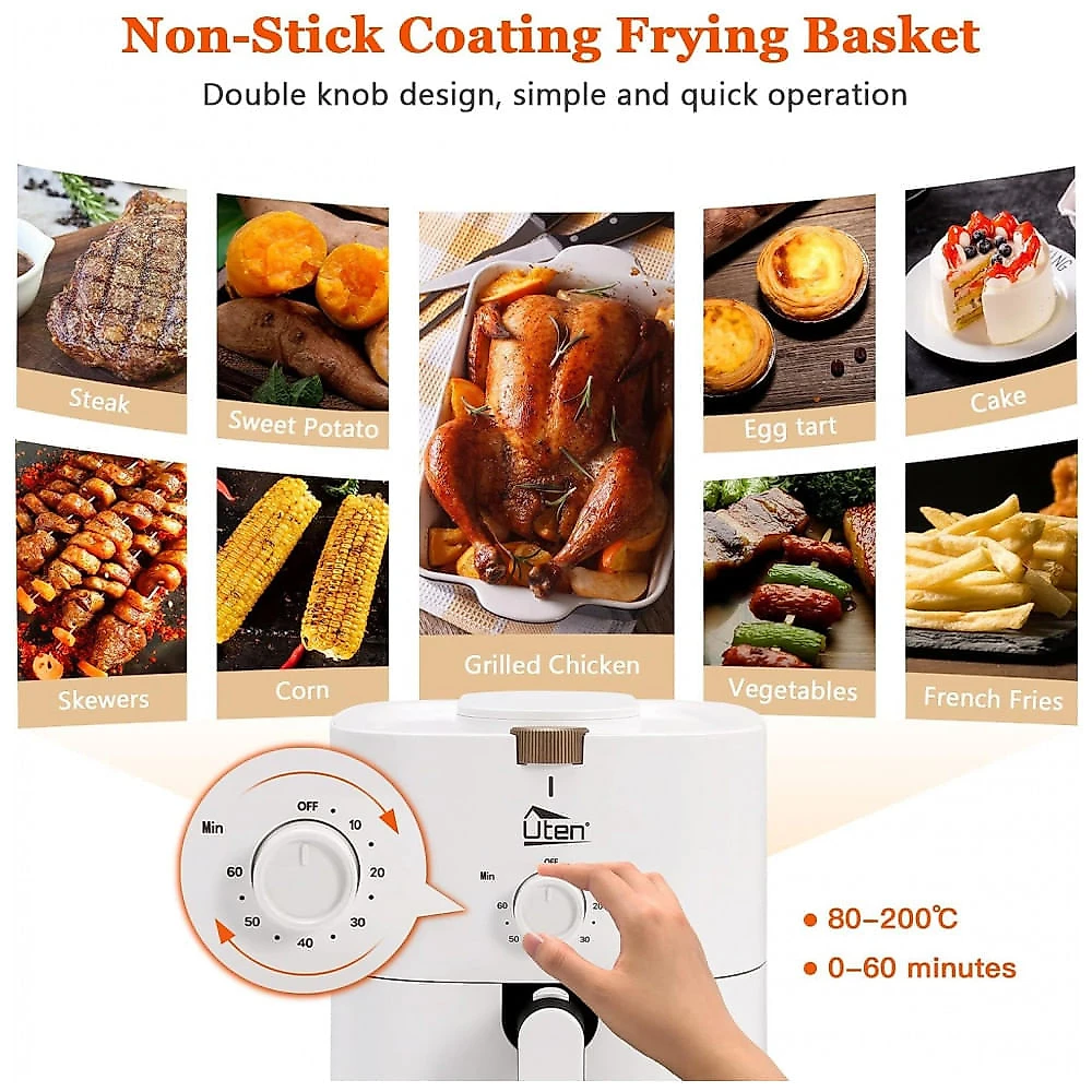 Fritadeira Elétrica AirFryer 4L de Capacidade com Temperatura Ajustável e Temporizador, 1700W, Branca, 110v, UTEN, B...