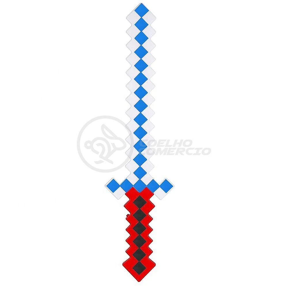Kit Brinquedo Espada Pixel Minecraft 58cm C/Som Luz+3 Pilhas
