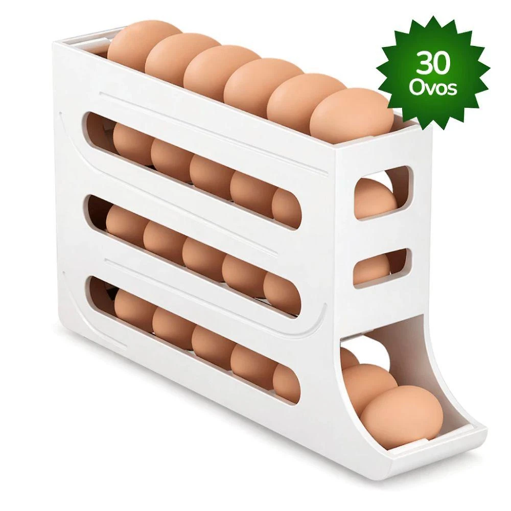 Porta Ovos Dispenser 4 Andares Rolante Plástico Geladeira 30 Ovos Branco