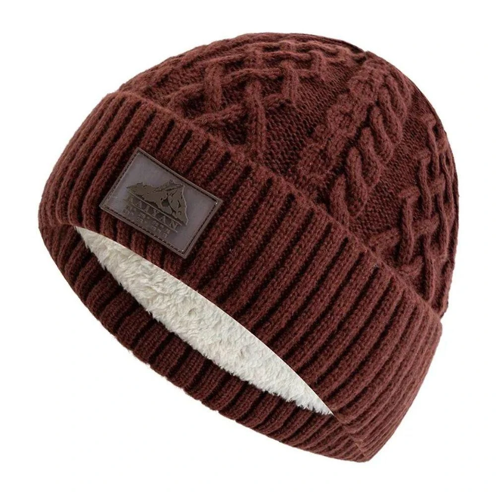 Gorro de Inverno Emaús Acessórios Malha com Forro de Pelúcia Marrom Unissex