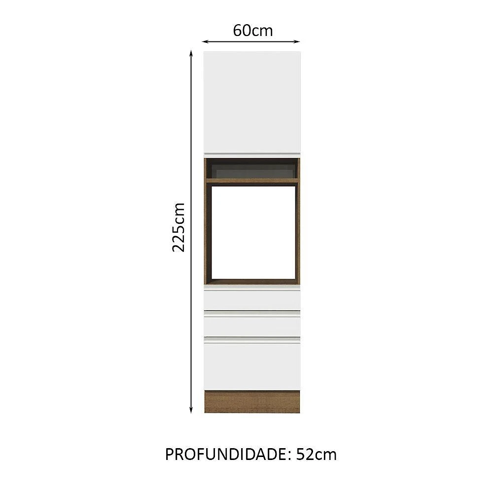 Torre quente armário de cozinha 60 cm 1 porta 3 gavetas rustic/branco glamy madesa