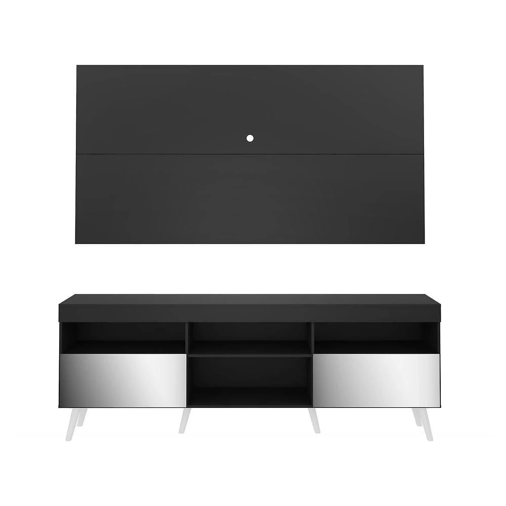 Miniatura Rack com Painel TV até 65" Espelho e Pés Retrô Multimóveis