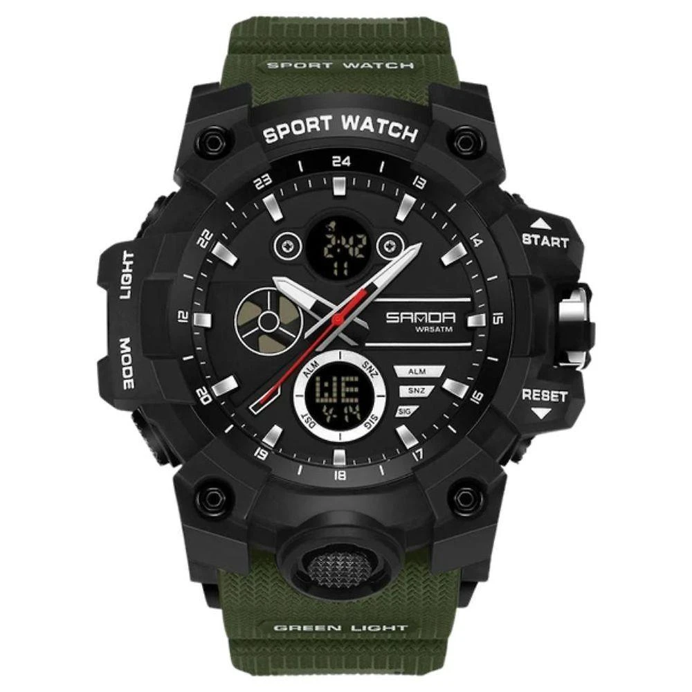 Relogio Masculino 9094 Analogico e Digital Pulseira Silicone Duplo Horario Verde Sanda