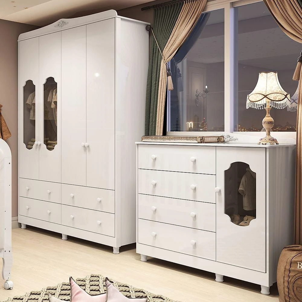 Quarto Infantil com Guarda-roupas e Cômoda com Janelas 100% Mdf Maya Provençal Espresso Móveis
