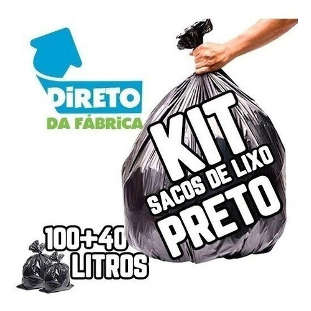 Saco para Lixo Kit Saco de Lixo 100L Preto 100UN e 40L Azul 1UN Reforçado para Uso Doméstico