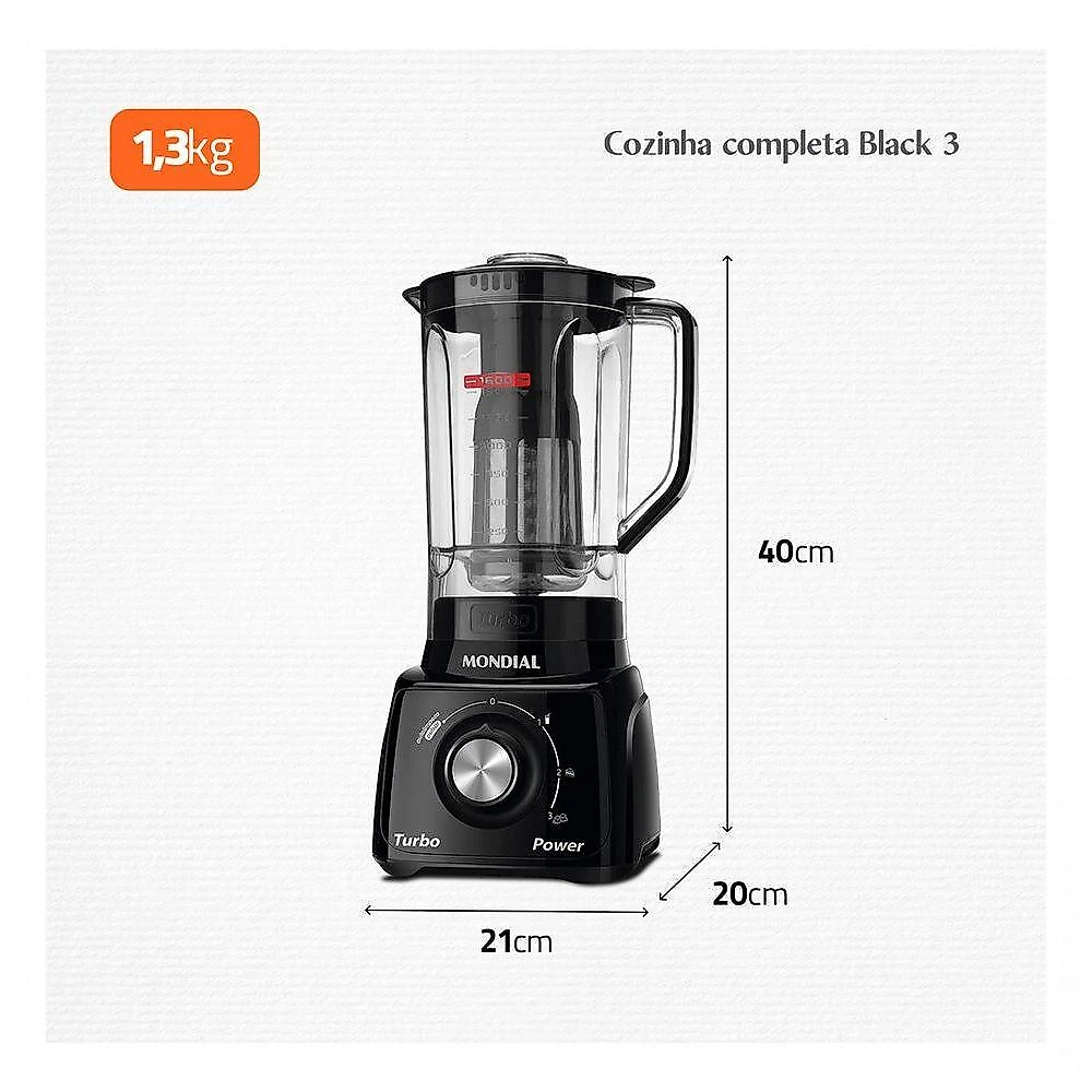 Kit Cozinha KT-105-B com Liquidificador 550W, Batedeira 400W e Espremedor 1,25L para Preparo