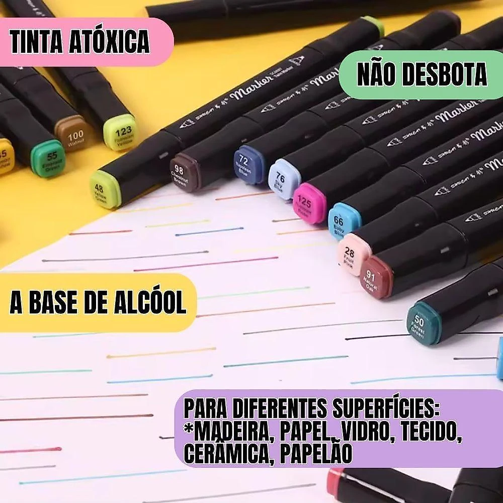 Kit de Canetas Marcador Permanente Ponta Dupla Genérico com 24 Unidades Coloridas com Estojo webcontinental-7896417284323
