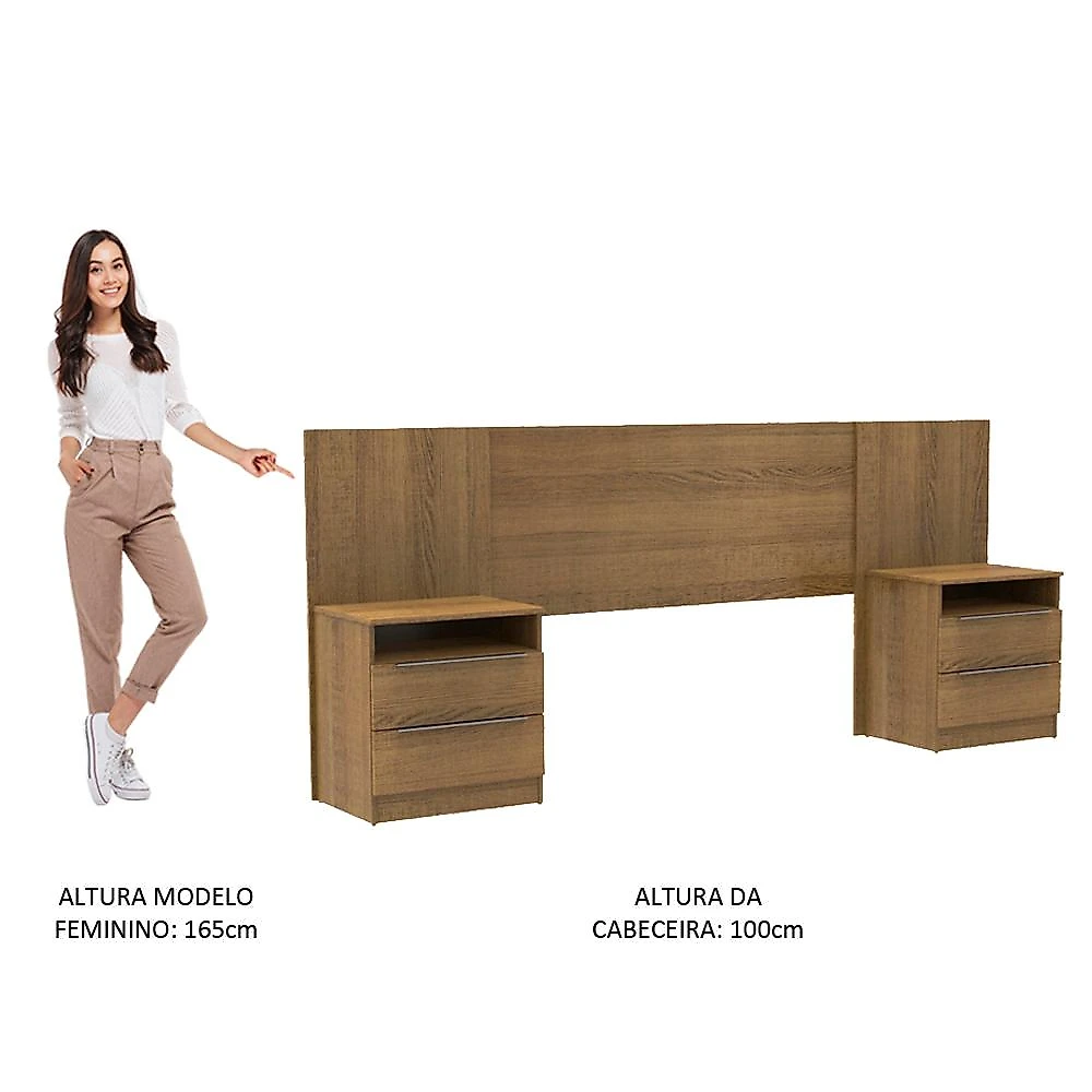Quarto Completo com Guarda Roupa Luke e Cabeceira com 2 Mesas Laterais Madesa - Rustic Rustic