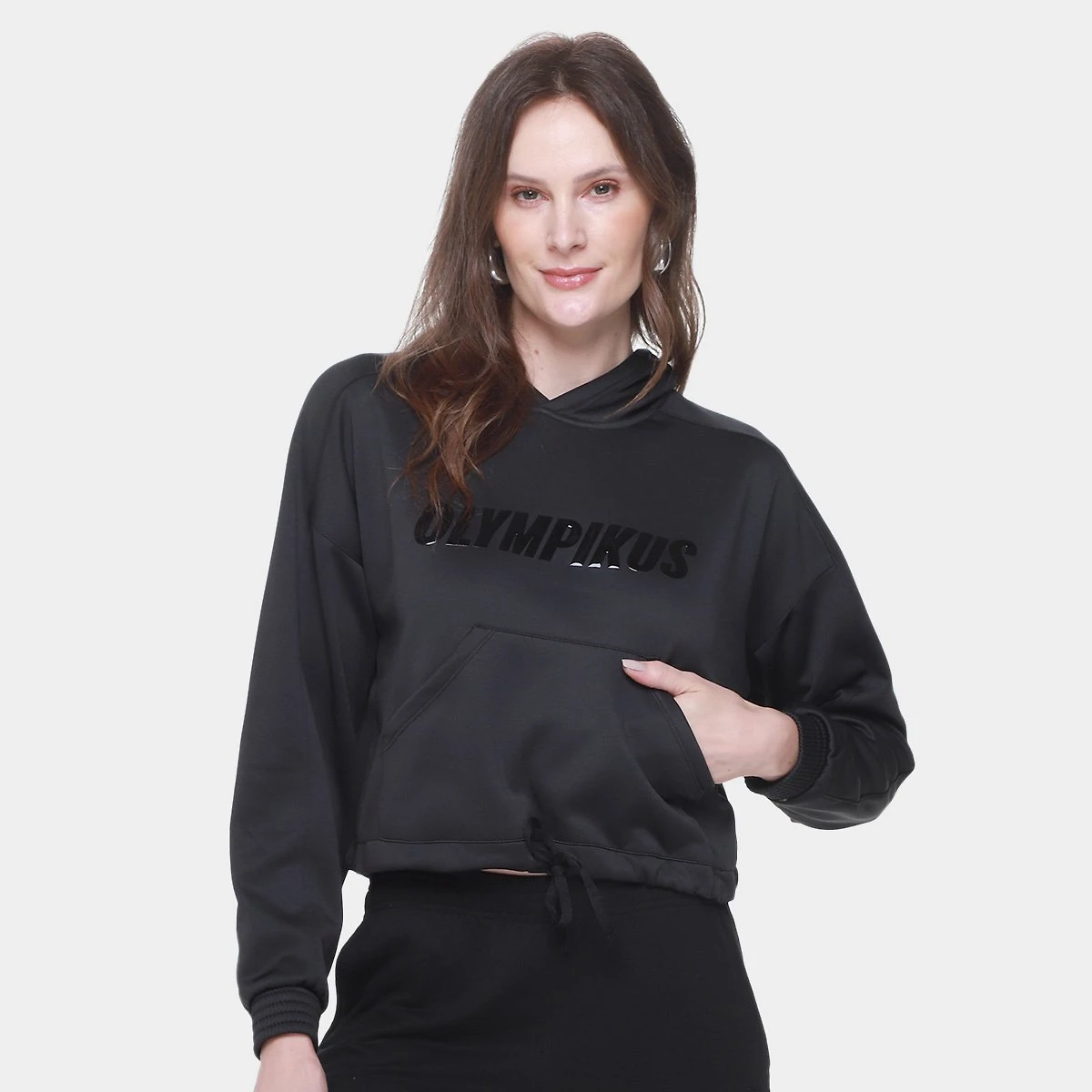 Miniatura Moletom Olympikus  Cropped Capuz Feminino Preto - G