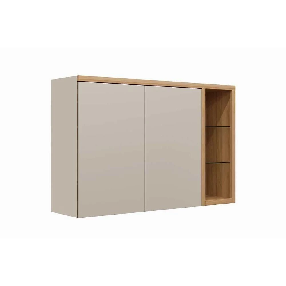 Armário Aéreo Allure 120CM 2 Portas MDF Bater Jequitiba e Gris Linea Brasil