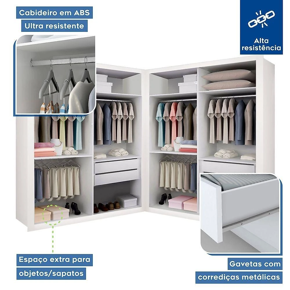 Closet Casal Sem Portas 4 Gavetas Júlia Duo Minastex Branco
