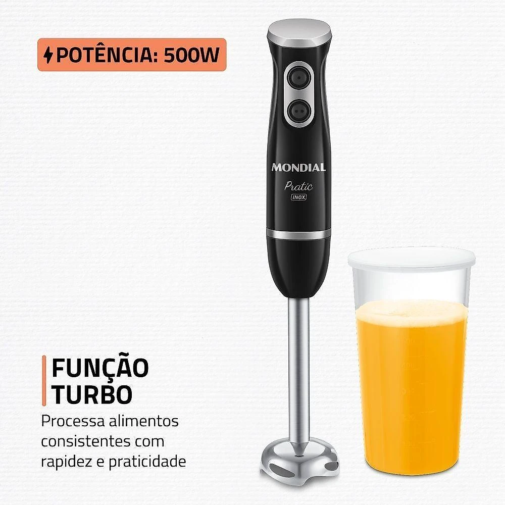 Mixer de Mão Mondial M-17-BI 500W Preto Inox 110V com Copo 800ML